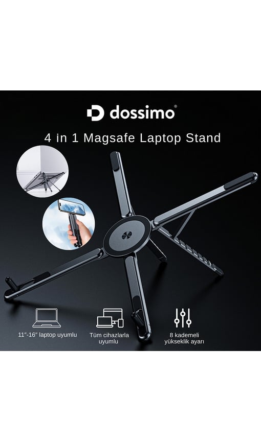 DOSSIMO DS-500 Manyetik MagSafe Telefon ve Tablet Tutucu Tripod 4 ü 1 Arada Katlanabilir Portatif Siyah