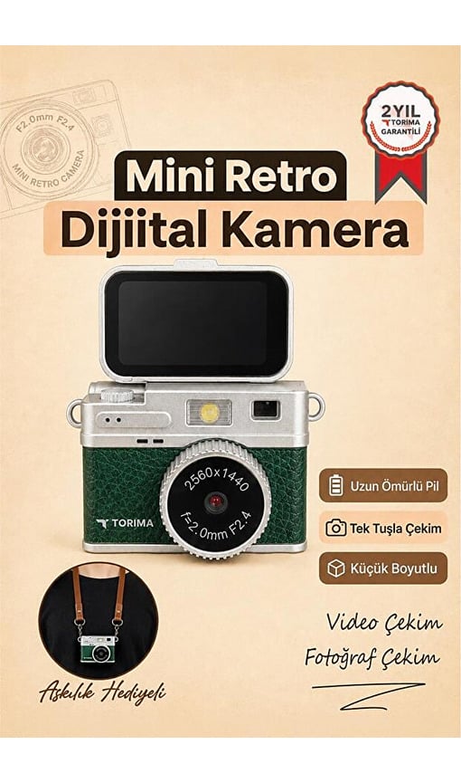 TORIMA CMR49 2K Flip Ekranlı Selfie Video Vlog Kamerası Mini Dijital Kamera Koyu Yeşil