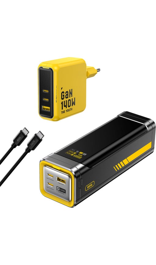 AOHI 240 W, Youth 140 W 3 Portlu GaN Şarj Adaptörü 27600 mAh Powerbank Siyah