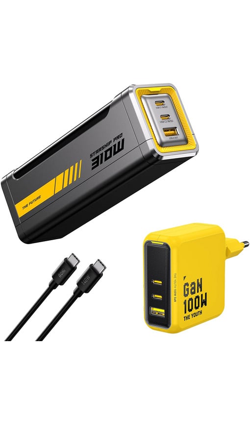 AOHI Starship Youth 3 Portlu GaN 100W Şarj Adaptörü ve 210W 10000 mAh Powerbank Siyah