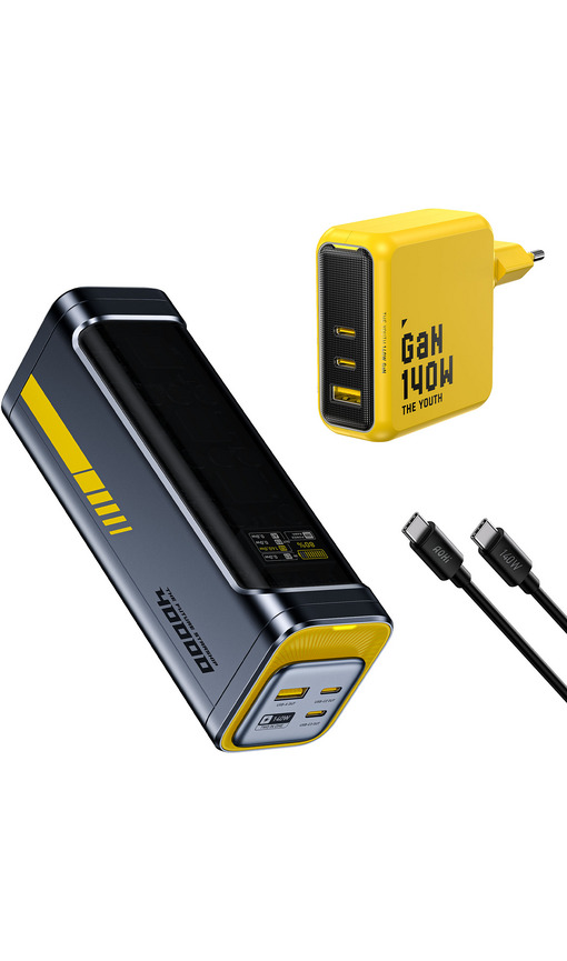AOHI 140 W Youth 3 Portlu GaN Şarj Adaptörü 40000 mAh Powerbank Siyah